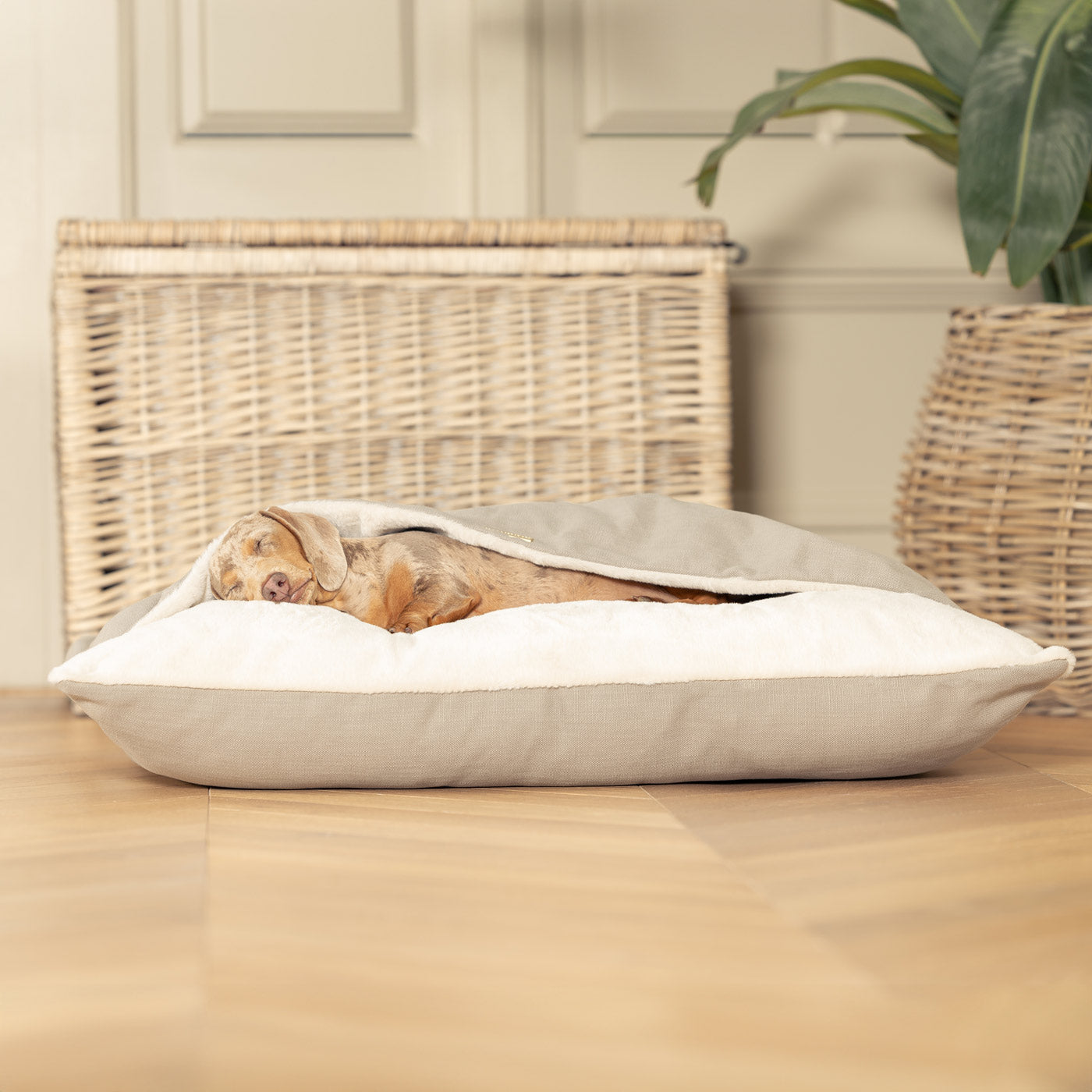 Luxury Savanna Sleepy Burrow, The Perfect bed For a Pet to Burrow. Available To Personalize In Stunning Savanna Stone, Here at Lords & Labradors US