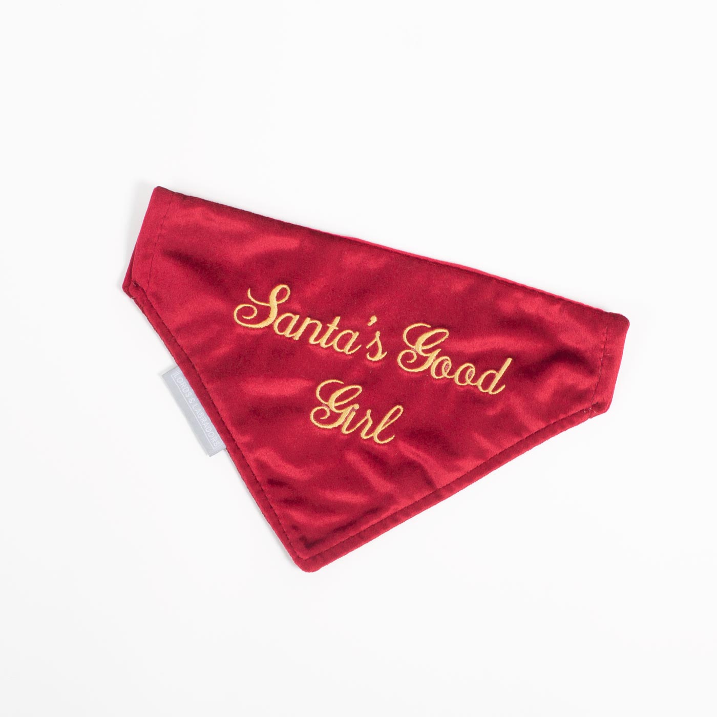 [color:cranberry velvet] Discover The Perfect Bandana For Dogs, ' Santa's Good Girl ' Dog Bandana In Luxury Cranberry Velvet, Available To Now at Lords & Labradors US