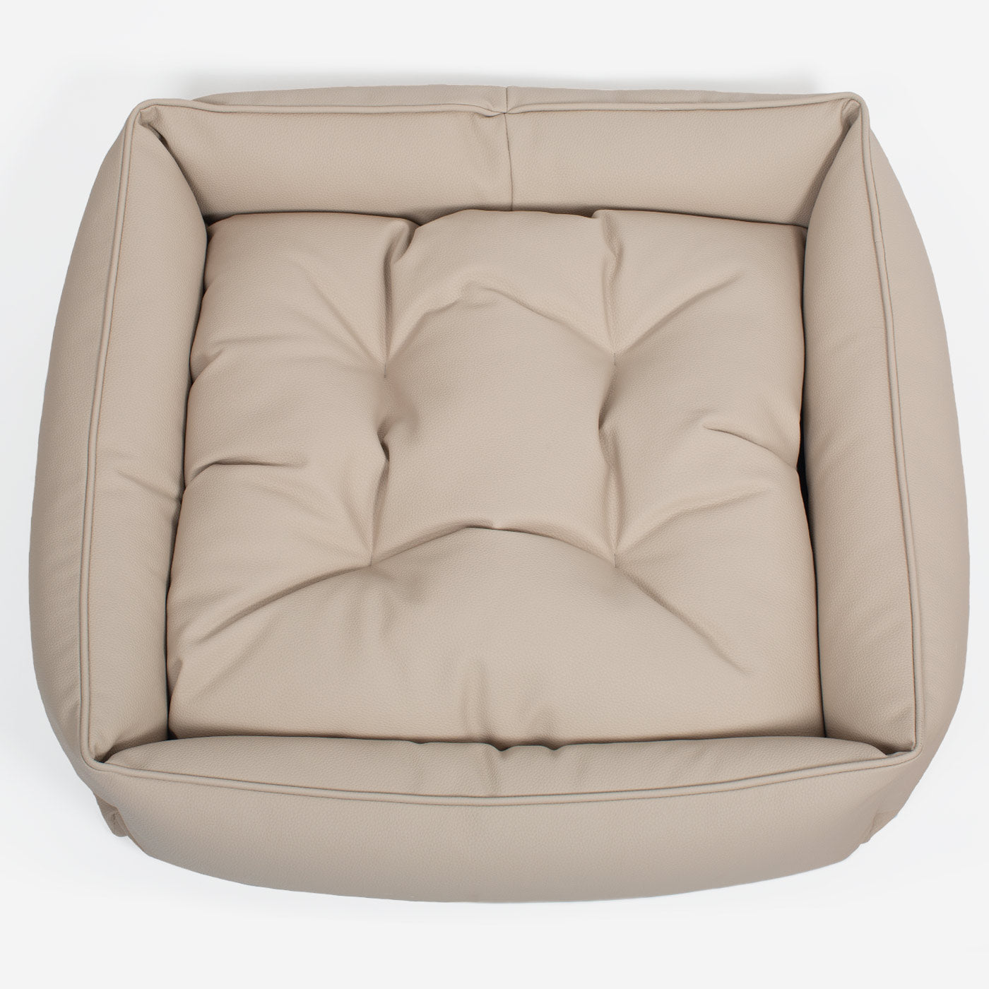 [color:sand] Luxury Handmade Box Bed in Rhino Tough Desert Faux Leather, in Sand, Perfect For Your Pets Nap Time! Available To Personalize at Lords & Labradors US