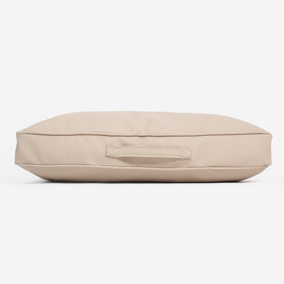 [color:sand] Luxury Dog Cushion in Rhino Tough Desert Faux Leather in Sand. The Perfect Pet Bed Time Accessory! Available Now at Lords & Labradors US