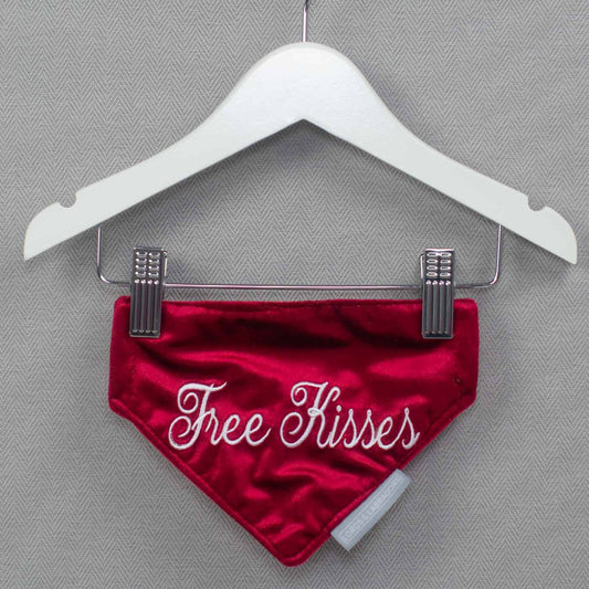 [color:cranberry velvet] Discover The Perfect Bandana For Dogs, 'Free Kisses' Valentine Dog Bandana In Luxury Cranberry Velvet, Available Now at Lords & Labradors US