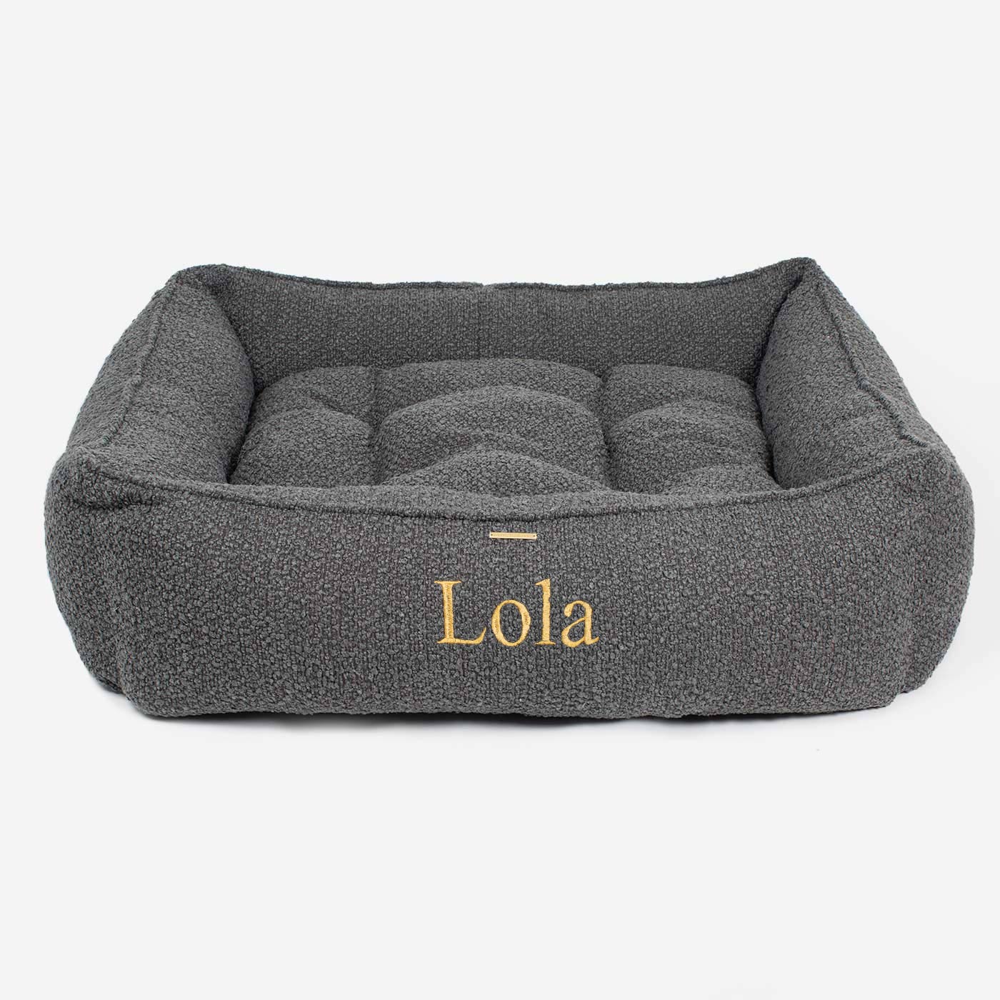 Luxury Handmade Box Bed For Dogs in Granite Boucle, Perfect For Your Pets Nap Time! Available To Personalize at Lords & Labradors US