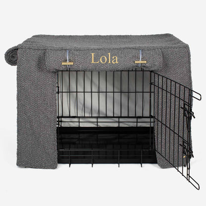 Luxury Dog Cage Cover, Granite Bouclé Cage Cover The Perfect Dog Cage Accessory, Available To Personalize Now at Lords & Labradors US