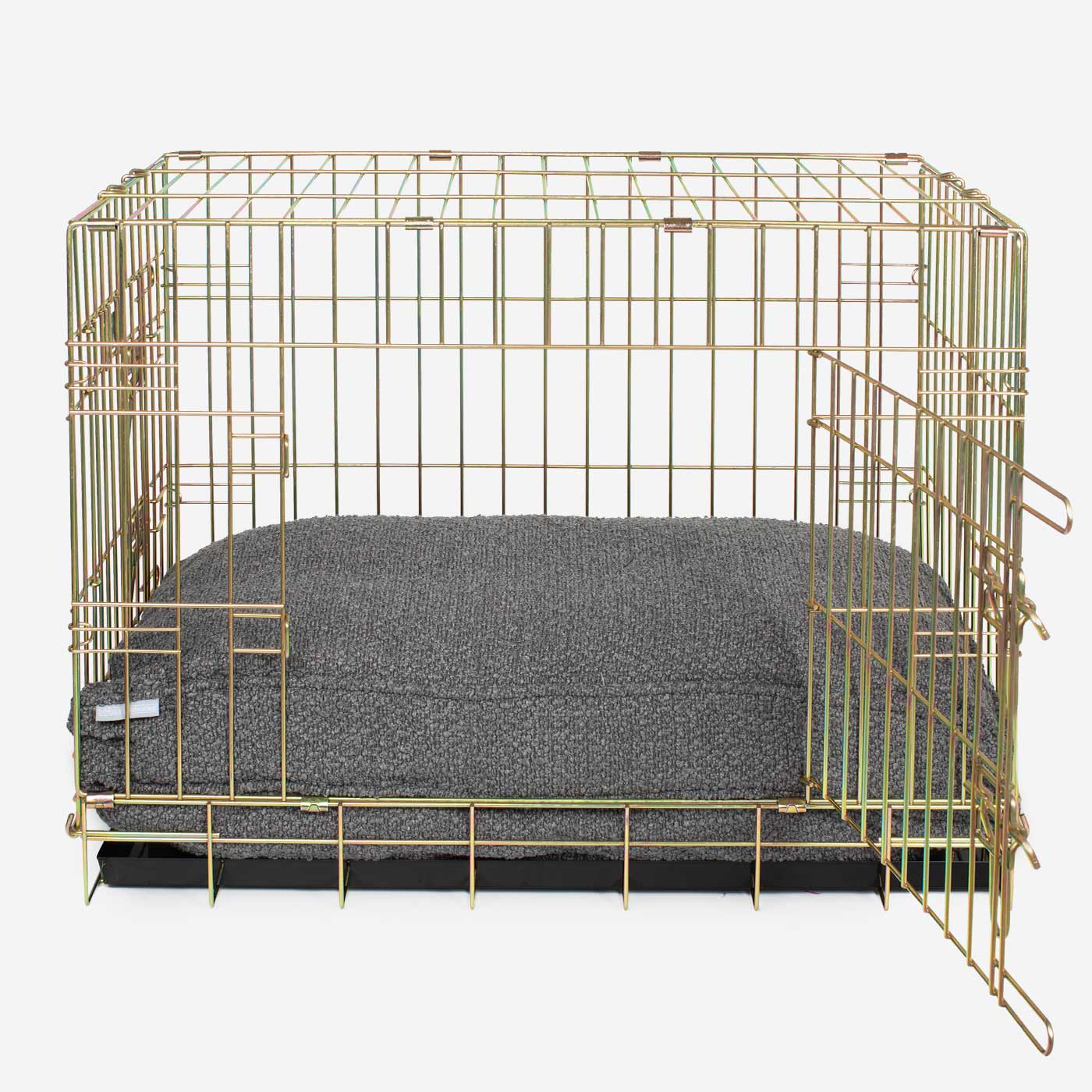 Gold Dog Cage with Bouclé Cushion by Lords & Labradors