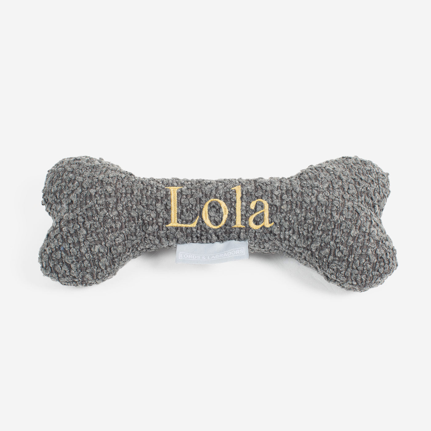 Present The Perfect Pet Playtime With Our Luxury Dog Bone Toy, In Stunning Granite Boucle! Available To Personalize Now at Lords & Labradors US