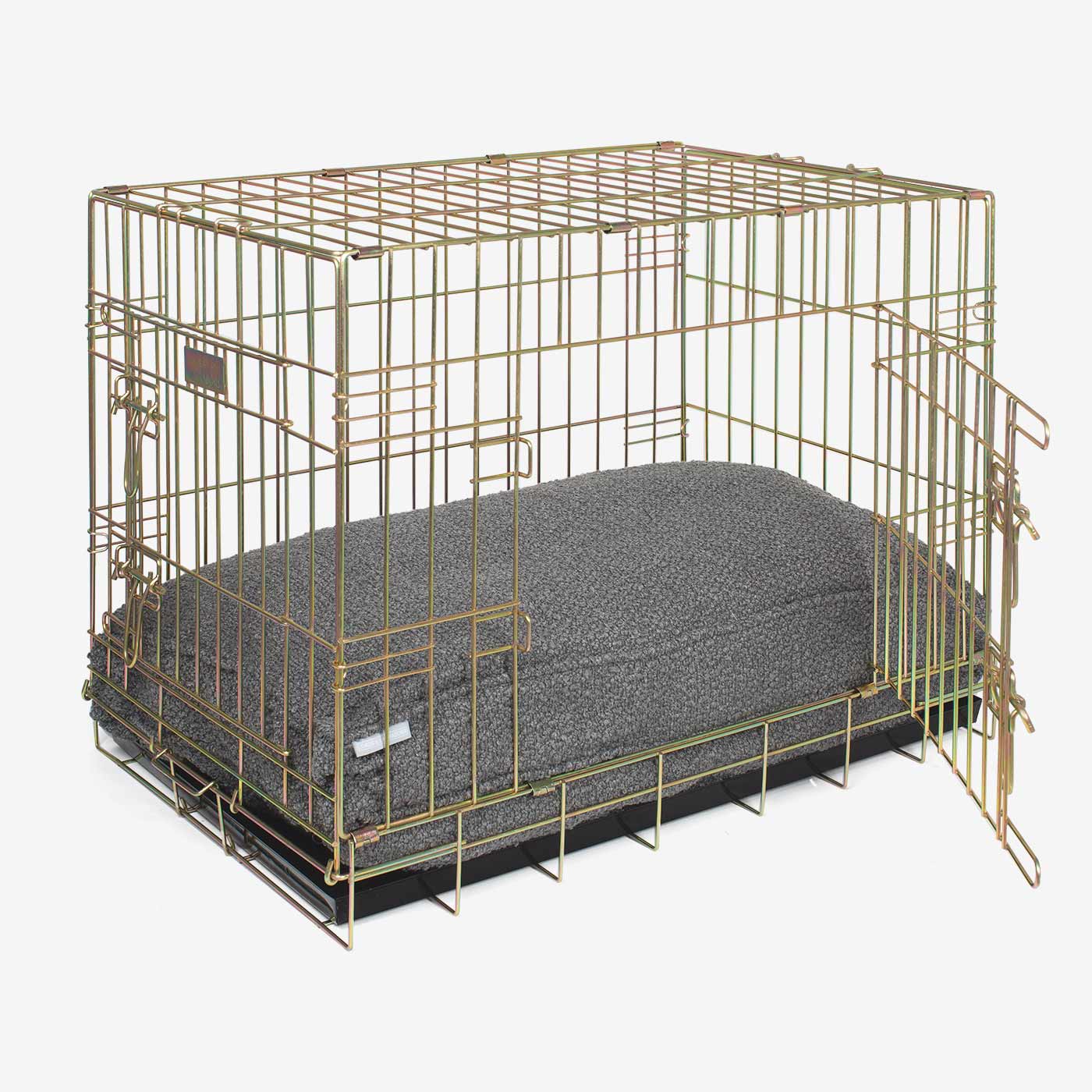 [color:granite boucle] Discover Our Heavy-Duty Dog Cage With Luxury Dog Cushion Set! The Perfect Cage Accessory For Pet Burrow. Available To Personalize In Stunning Ivory, Mink, Granite Bouclé Here at Lords & Labradors US