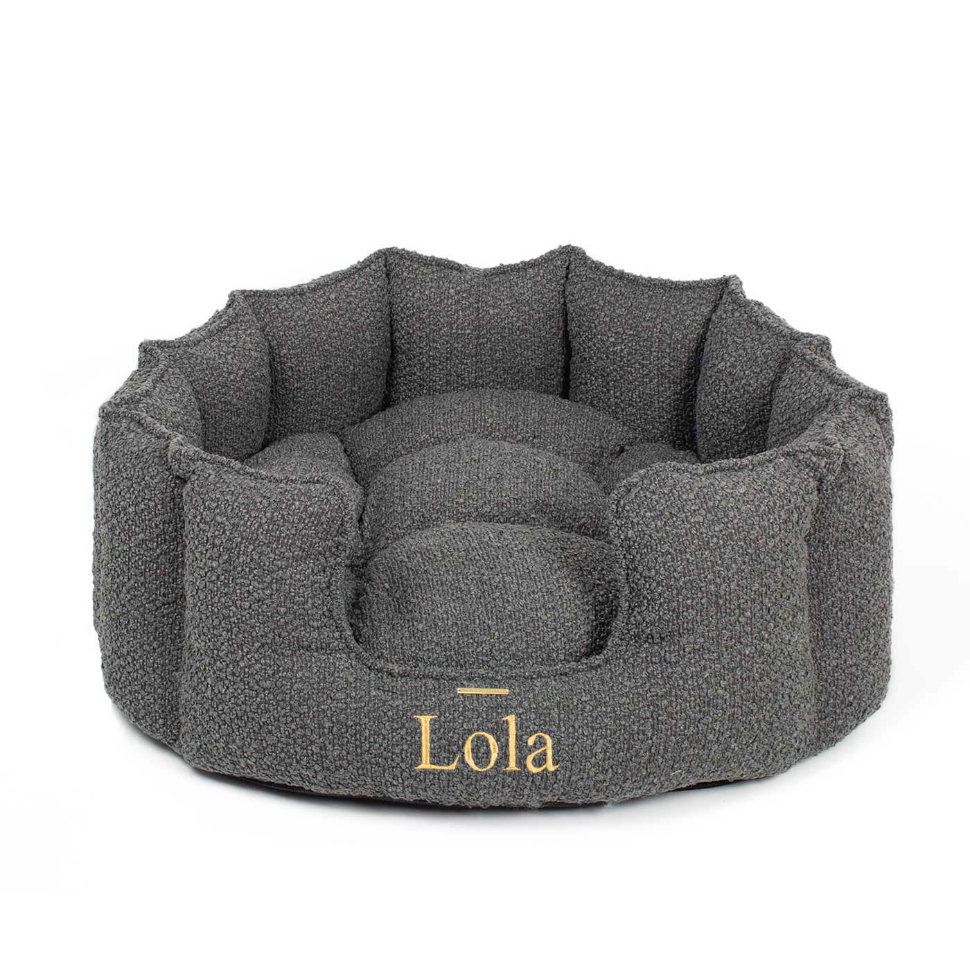  Discover Our Luxurious High Wall Bed For Dogs, Featuring inner pillow with plush teddy fleece on one side To Craft The Perfect Dogs Bed In Stunning Granite Bouclé! Available To Personalize Now at Lords & Labradors US