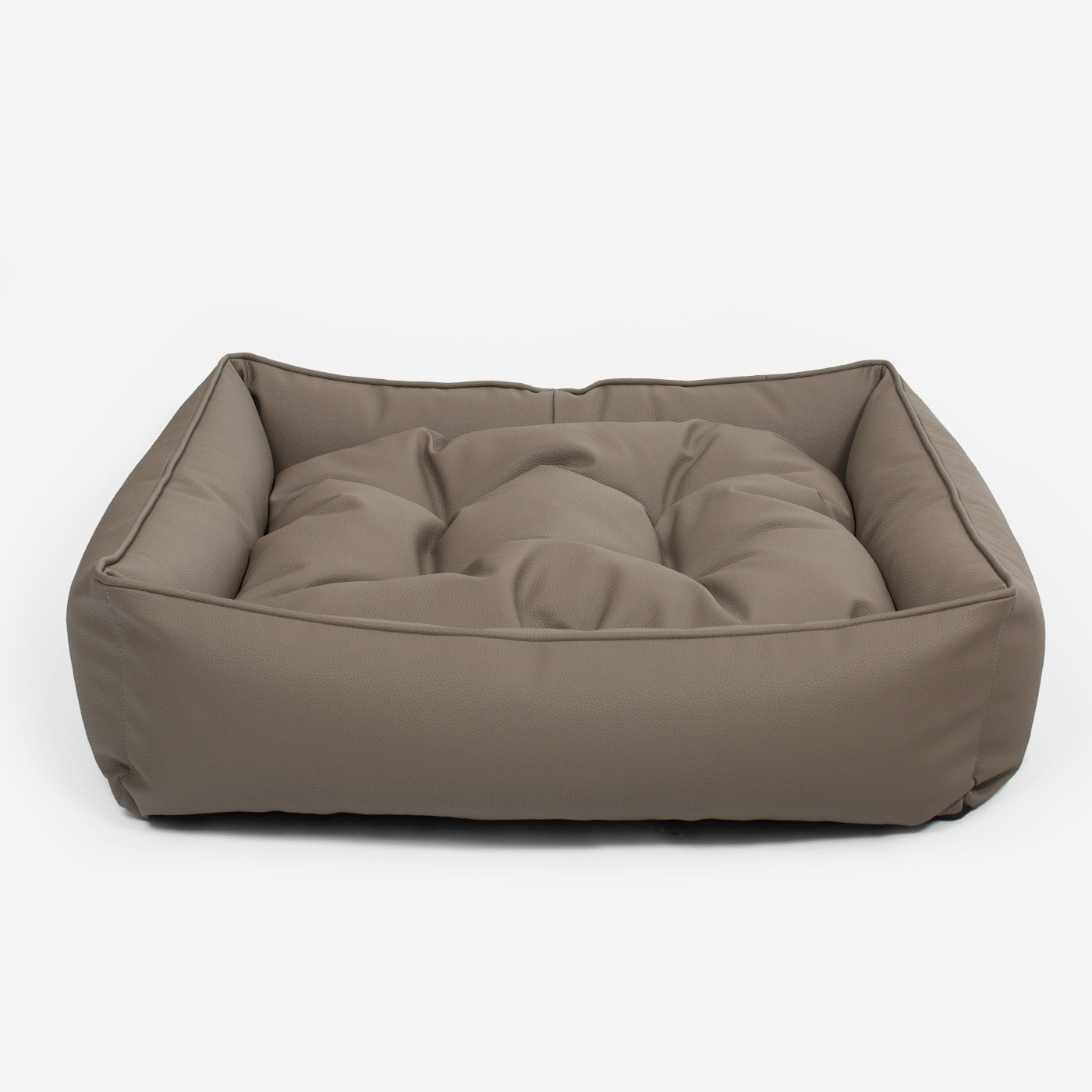 [color:camel] Luxury Handmade Box Bed in Rhino Tough Desert Faux Leather, in Camel, Perfect For Your Pets Nap Time! Available To Personalize at Lords & Labradors US