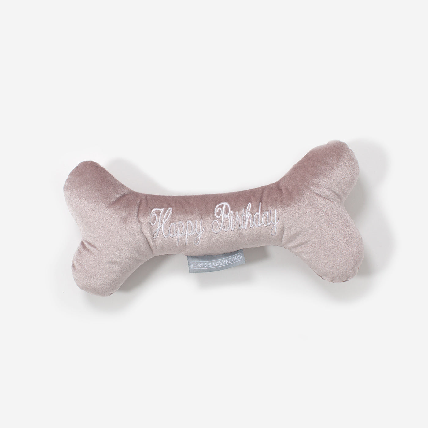 [color:rose gold velvet] Present The Perfect Pet Playtime With Our Luxury 'Happy Birthday' Dog Bone Toy, In Stunning Rose Gold Velvet! Available Now at Lords & Labradors US