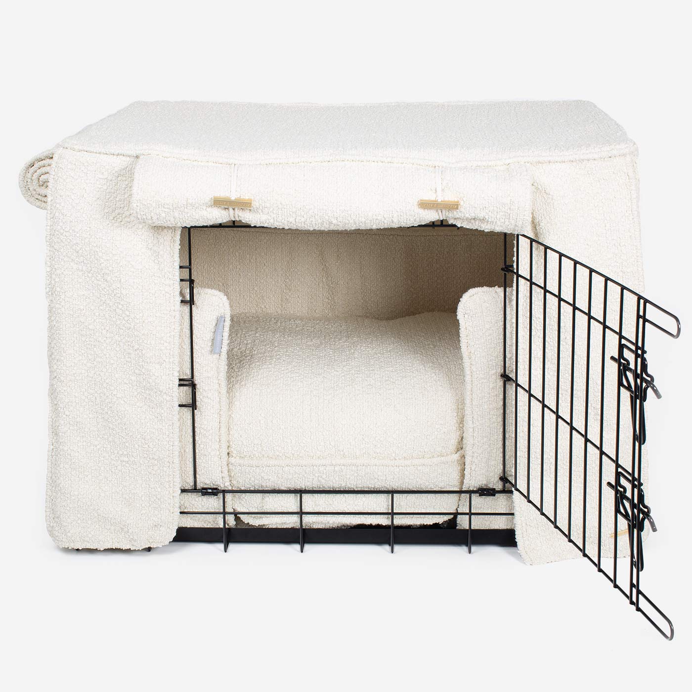 [color:black]  Luxury Heavy Duty Dog Cage, In Stunning Ivory Bouclé Cage Set, The Perfect Dog Cage Set For Building The Ultimate Pet Den! Dog Cage Cover Available To Personalize at Lords & Labradors US