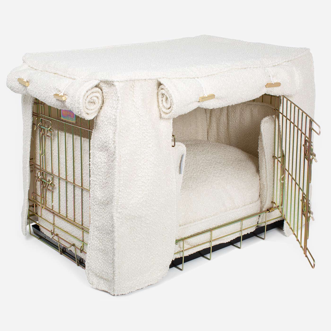 [color:gold]  Luxury Heavy Duty Dog Cage, In Stunning Ivory Bouclé Cage Set, The Perfect Dog Cage Set For Building The Ultimate Pet Den! Dog Cage Cover Available To Personalize at Lords & Labradors US