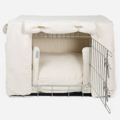 [color:silver] Luxury Heavy Duty Dog Cage, In Stunning Ivory Bouclé Cage Set, The Perfect Dog Cage Set For Building The Ultimate Pet Den! Dog Cage Cover Available To Personalize at Lords & Labradors US