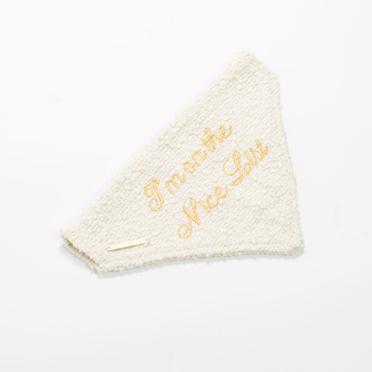 Discover The Perfect Bandana For Dogs, ' I'm on the Nice List ' Dog Bandana In Luxury Ivory Bouclé, Available To Now at Lords & Labradors US