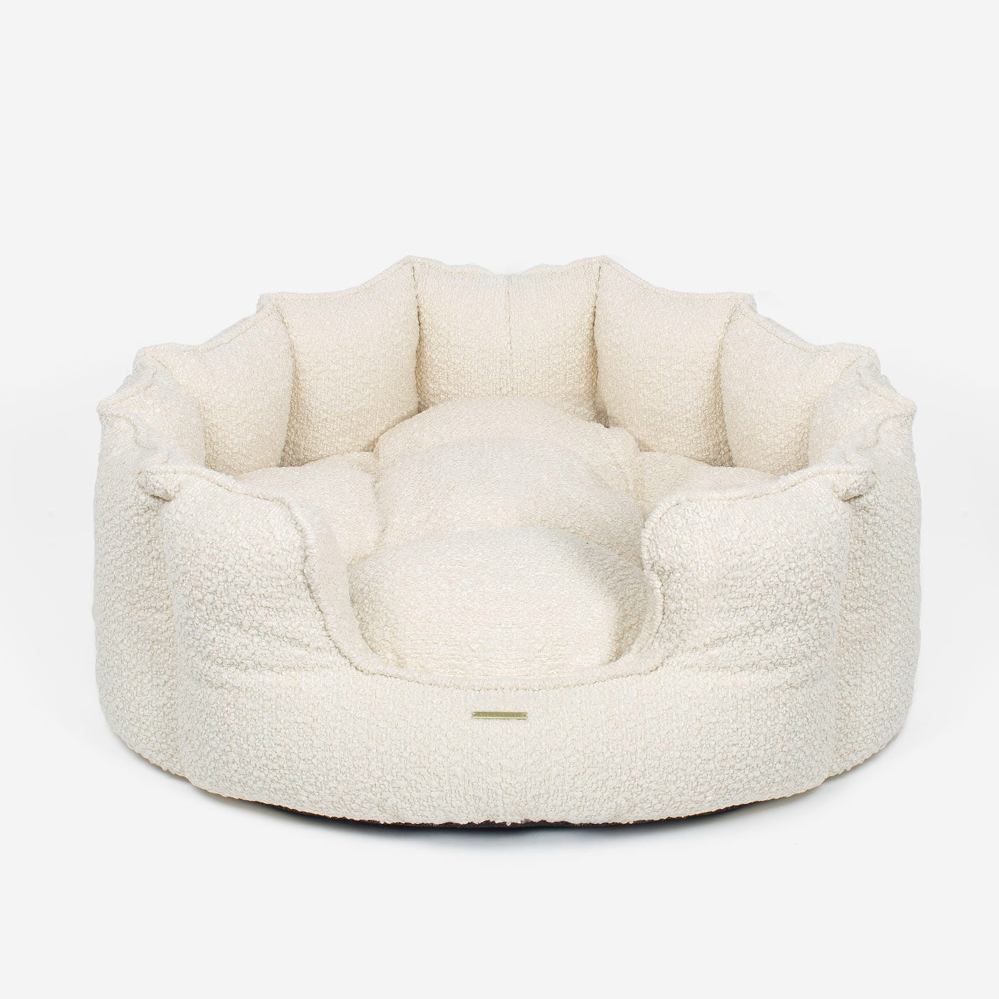 [color:ivory boucle] Discover Our Luxurious High Wall Bed For Cats & Kittens, Featuring inner pillow with plush teddy fleece on one side To Craft The Perfect Cat Bed In Stunning Ivory Boucle! Available To Personalize Now at Lords & Labradors US