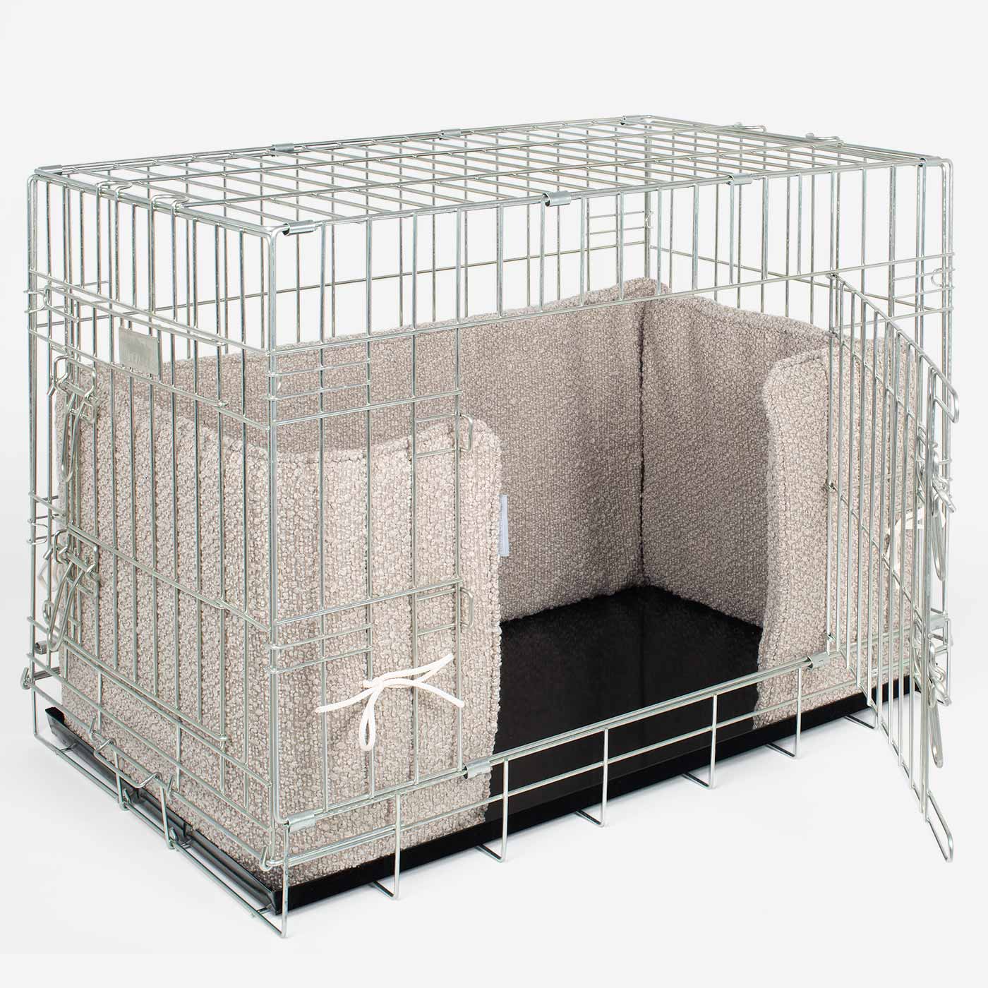 [color:mink boucle] Luxury Dog Cage Bumper, Bouclé Cage Bumper Cover, in Mink Boucle. The Perfect Dog Cage Accessory, Available Now at Lords & Labradors US