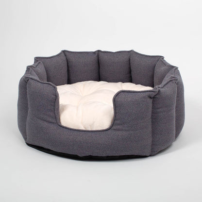[color:oxford herringbone] Discover Our Luxurious High Wall Bed For Cats, Featuring inner pillow with plush teddy fleece on one side To Craft The Perfect Cat Bed In Stunning Oxford Herringbone Tweed! Available To Personalize Now at Lords & Labradors US