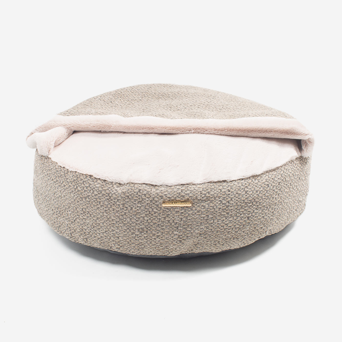 Discover This Luxurious Dog Den, Made Using Beautiful Herdwick Fabric To Craft The Perfect Den For Dogs! In Stunning Pebble, Available Now at Lords & Labradors US