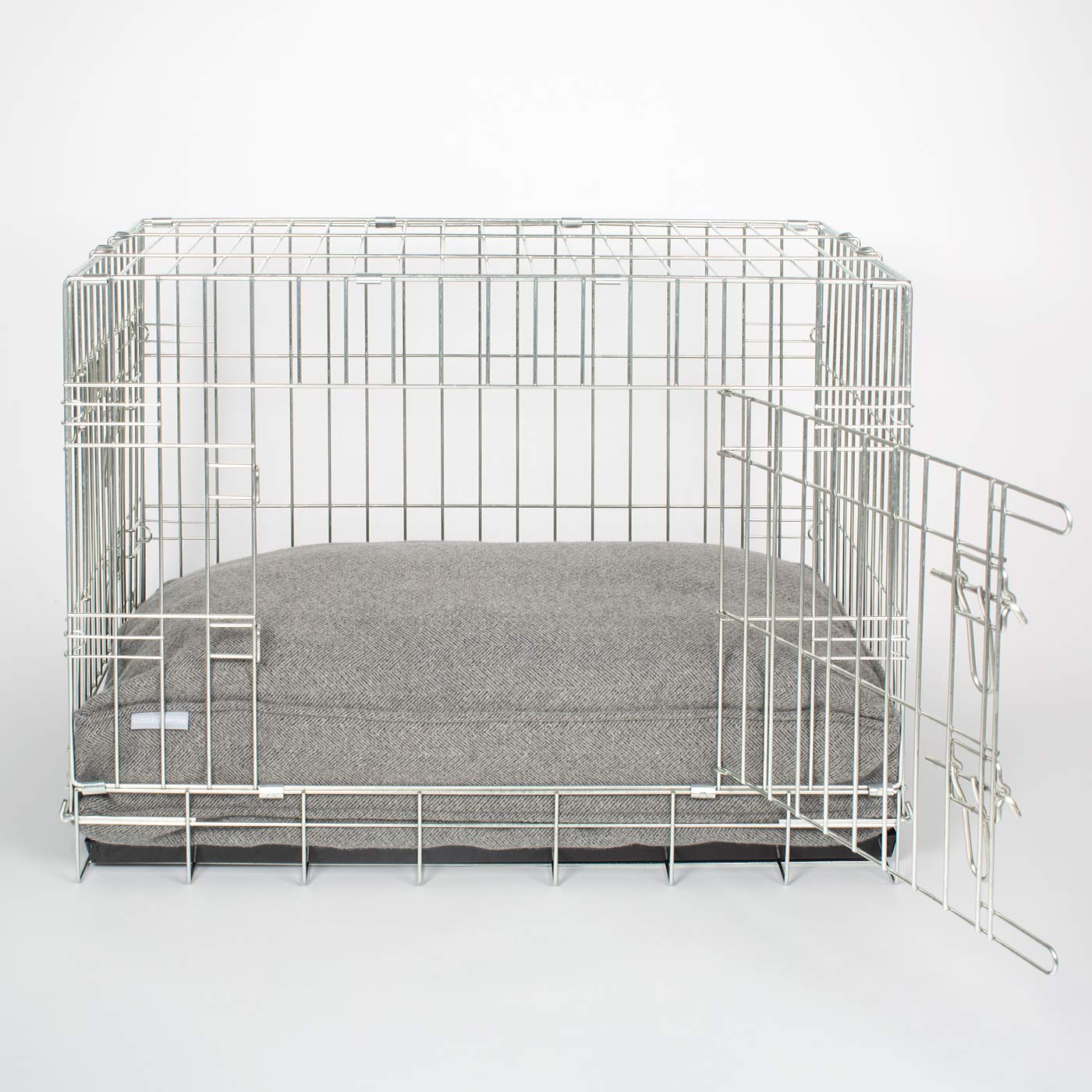 Luxury Dog Cage Cushion, Pewter Herringbone Tweed Cage Cushion The Perfect Dog Cage Accessory, Available To Personalize Now at Lords & Labradors US