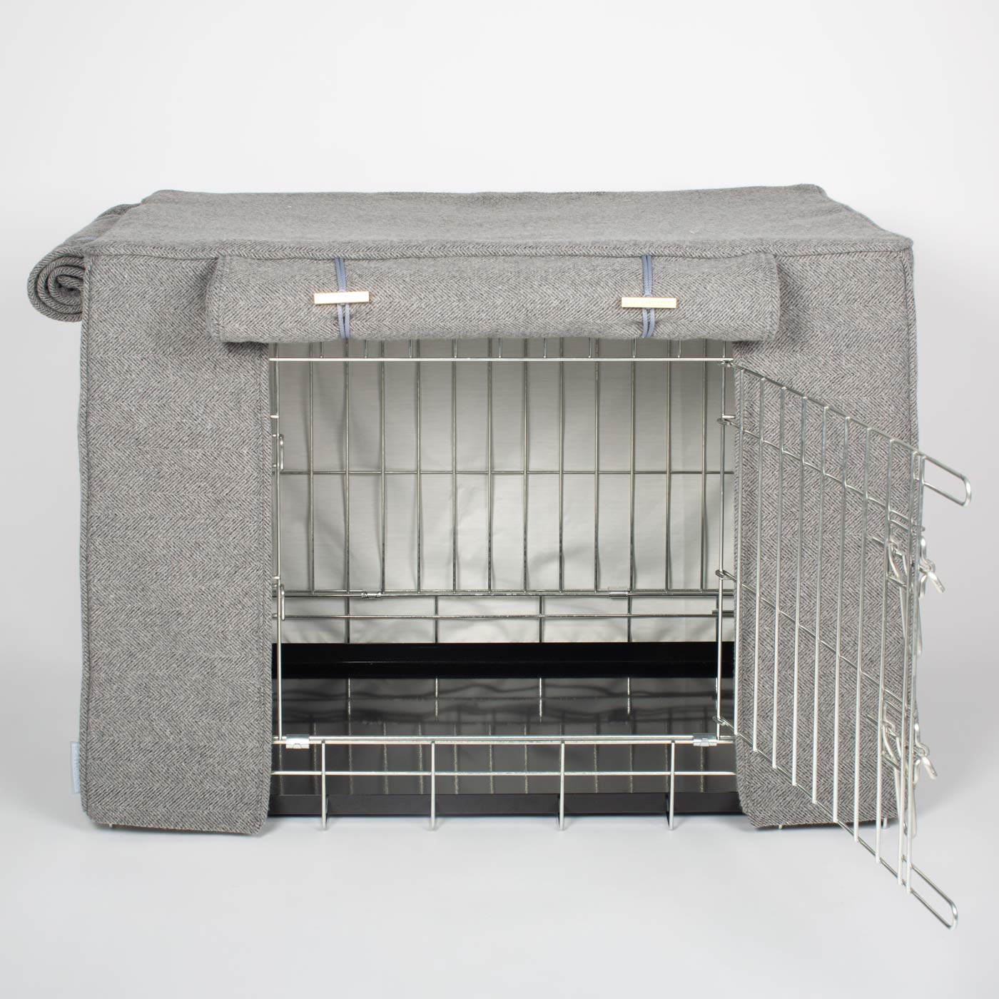 Dog Cage Cover in Pewter Herringbone Tweed by Lords & Labradors