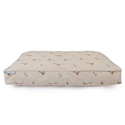 Luxury Dog Cushion, in Woodland Pheasant. Available For Pet Personalization, Handmade Here at Lords & Labradors US! Order The Perfect Pet Cushion Today For The Ultimate Burrow!