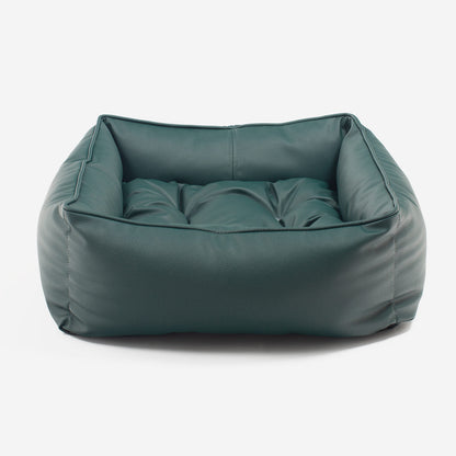 [color:forest] Luxury Handmade Box Bed in Rhino Tough Jungle Faux Leather, in Forest Green, Perfect For Your Pets Nap Time! Available To Personalize at Lords & Labradors US