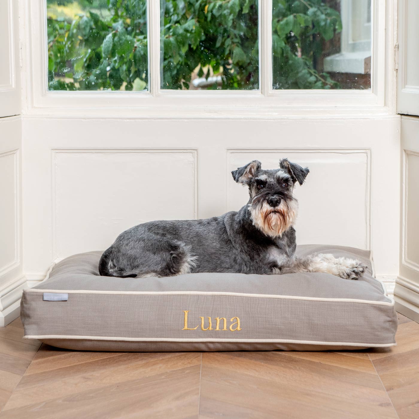 Luxury Dog Cage Cushion, Savanna Stone, part of the savanna collection. The Perfect Dog Crate Accessory, Available To Personalize Now at Lords & Labradors US