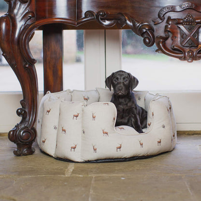 [color:woodland stag] Discover the perfect high wall dog bed in the beautifully crafted woodland collection, this comfortable and cozy bed for dogs features an inner pillow with a plush fleece on the other side for a luxurious touch! Available to personalize now at Lords & Labradors US