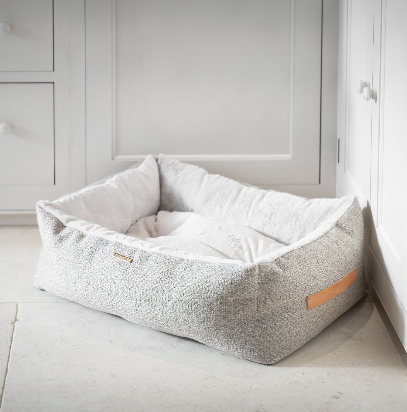 Discover This Luxurious Box Bed For Dogs, Made Using Beautiful Herdwick Fabric To Craft The Perfect Dog Box Bed! In Stunning Sandstone, Available Now at Lords & Labradors US