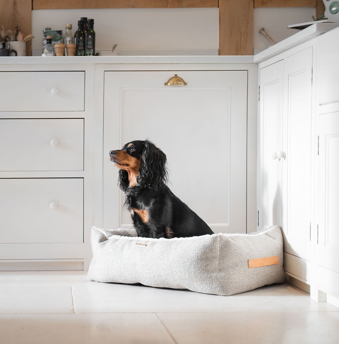 Discover This Luxurious Box Bed For Dogs, Made Using Beautiful Herdwick Fabric To Craft The Perfect Dog Box Bed! In Stunning Sandstone, Available Now at Lords & Labradors US
