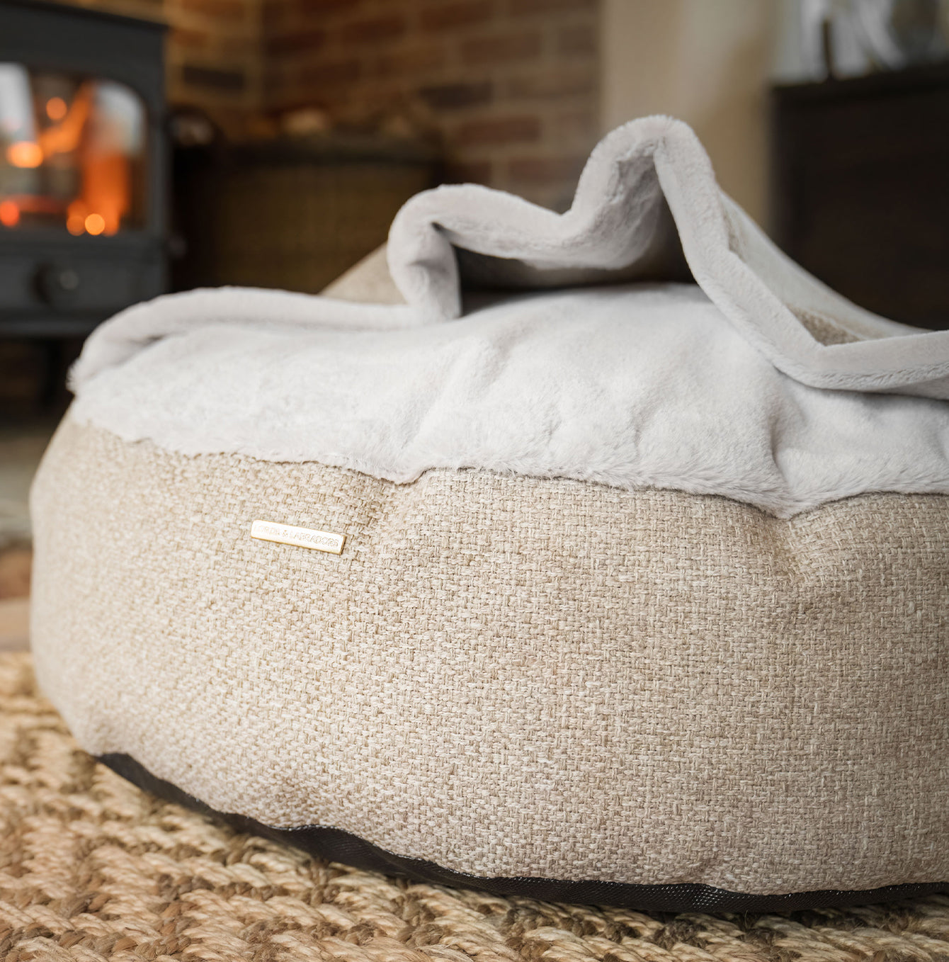 Discover This Luxurious Dog Den, Made Using Beautiful Herdwick Fabric To Craft The Perfect Den For Dogs! In Stunning Sandstone, Available Now at Lords & Labradors US