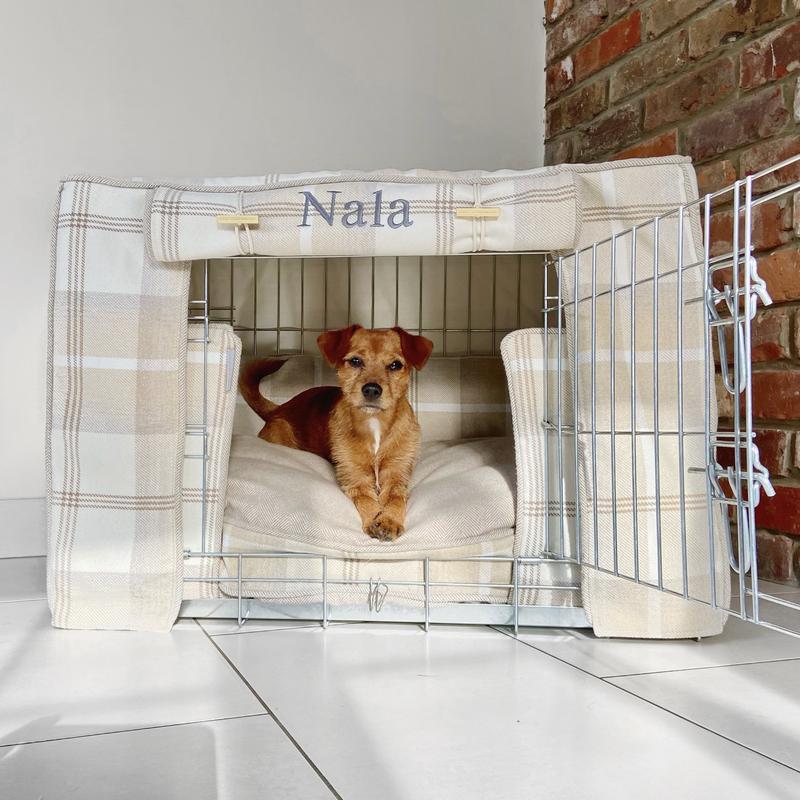 Gold Dog Cage with Cushion Bumper in Balmoral Tweed by Lords Labradors