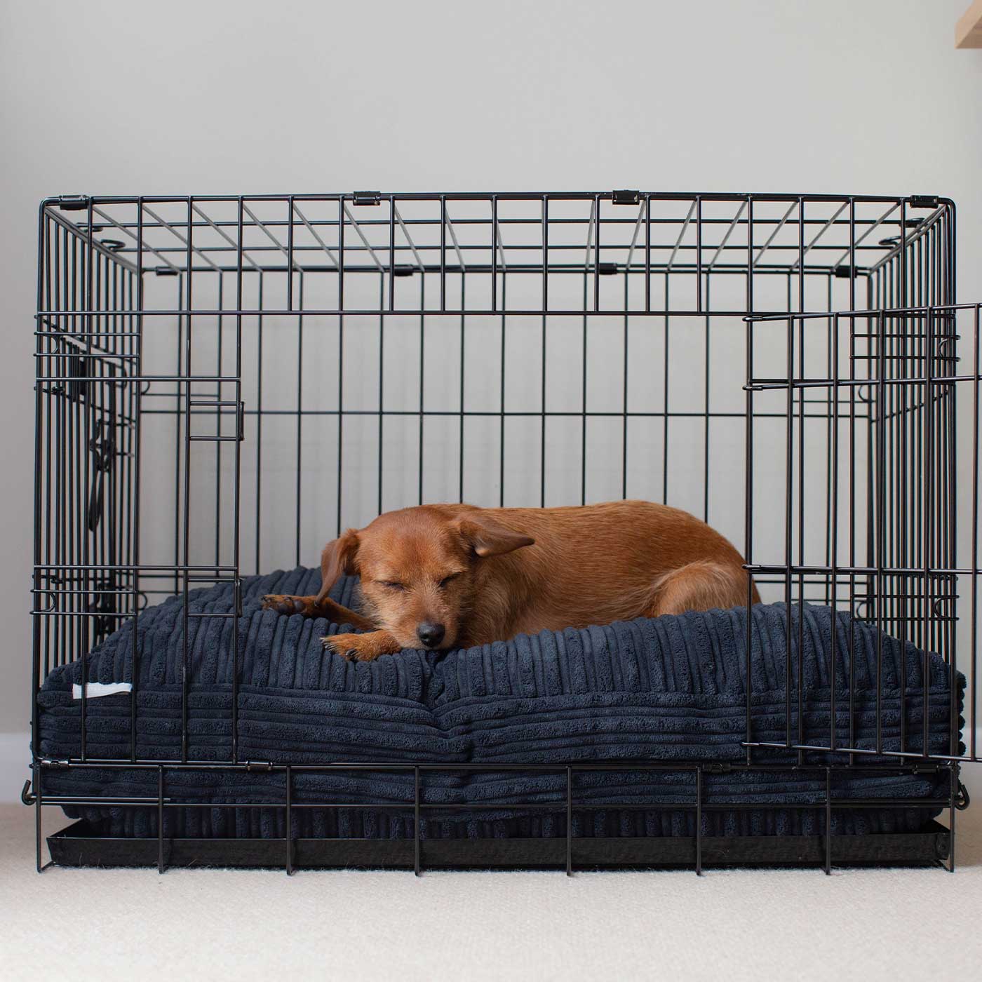 Luxury Dog Cage Cushion, Essentials Plush Cushion in Navy! The Perfect Dog Cage Accessory, Available To Personalize Now at Lords & Labradors US