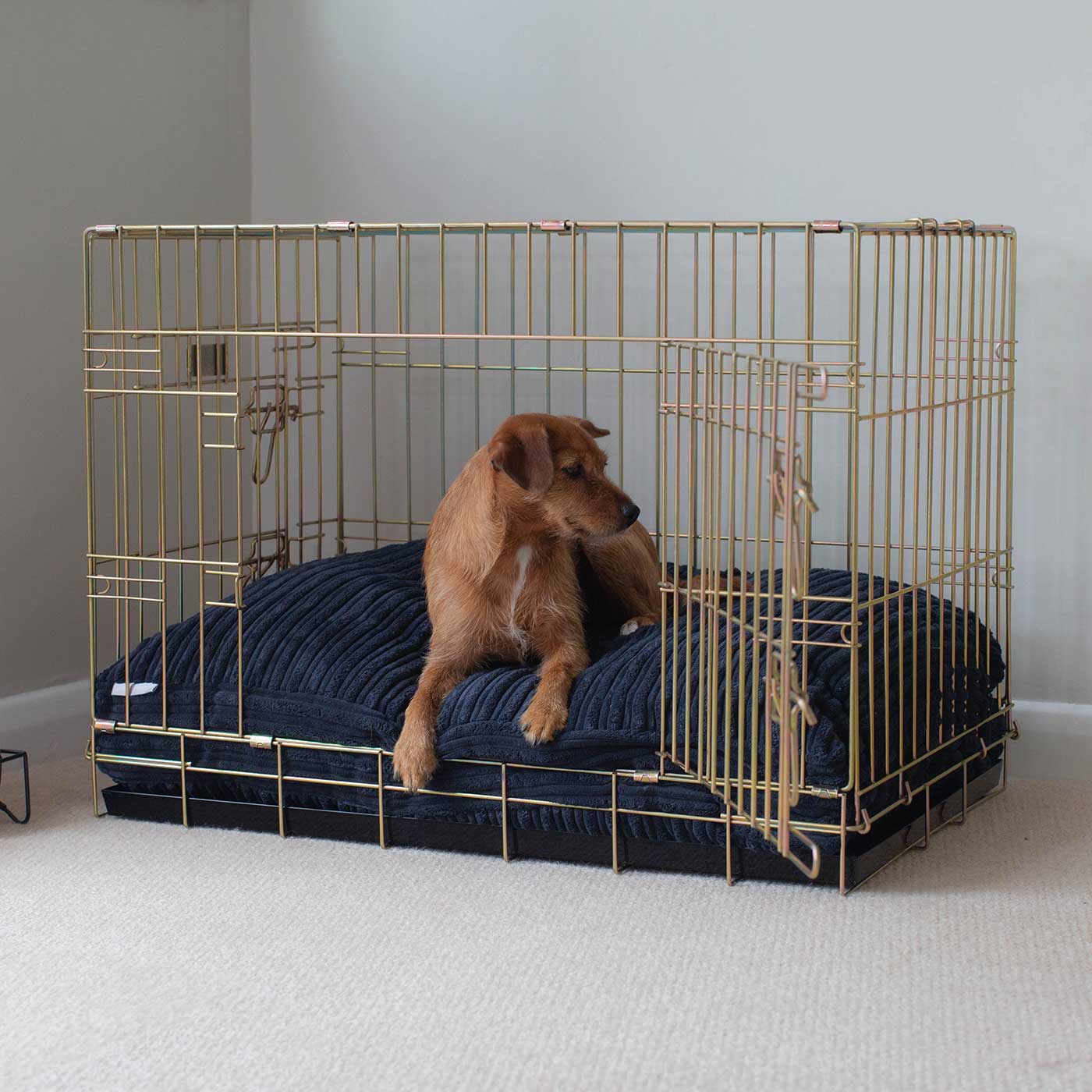 Luxury Dog Cage Cushion, Essentials Plush Cushion in Navy! The Perfect Dog Cage Accessory, Available To Personalize Now at Lords & Labradors US