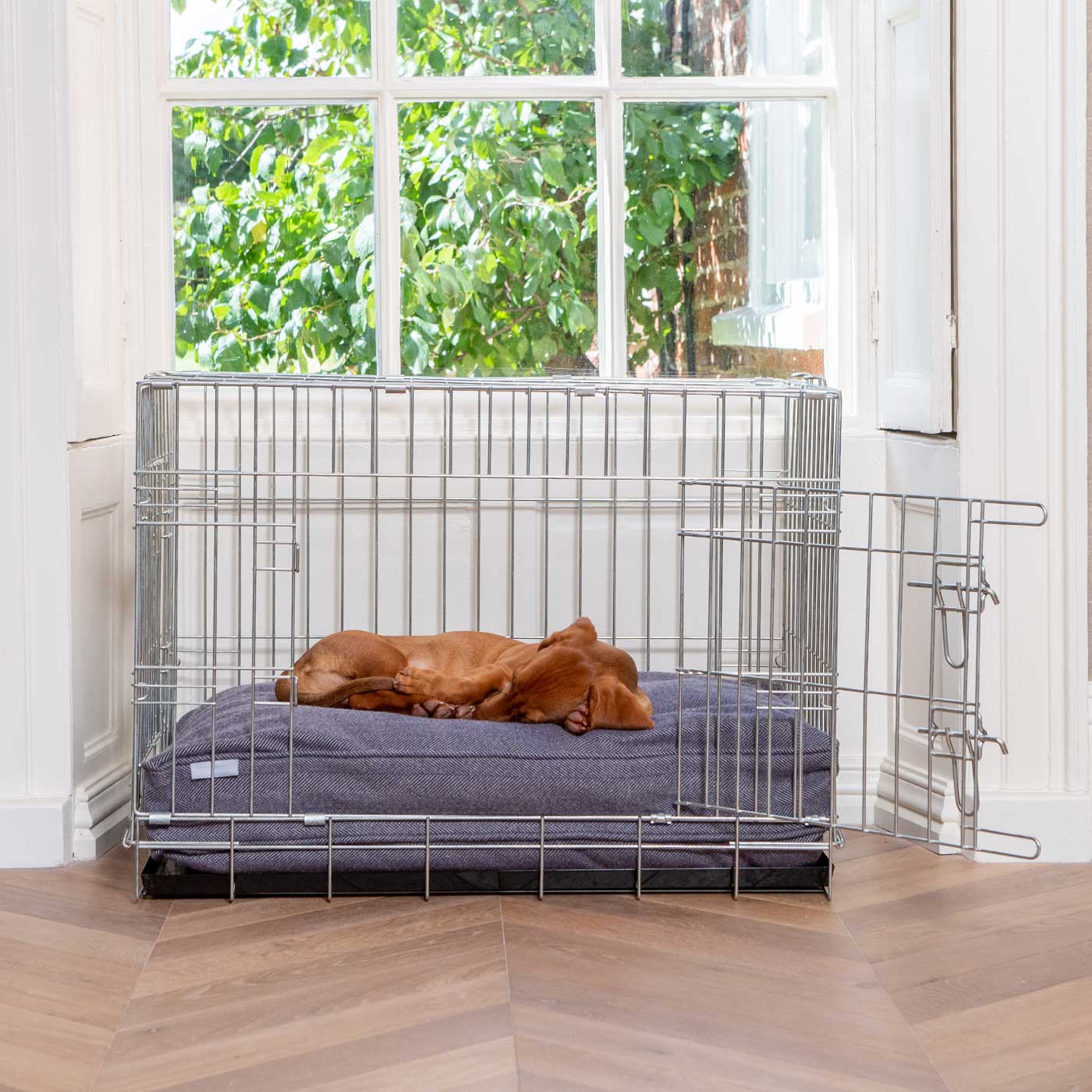 Luxury Dog Cage Cushion, Oxford Herringbone Tweed Cage Cushion The Perfect Dog Cage Accessory, Available To Personalize Now at Lords & Labradors US