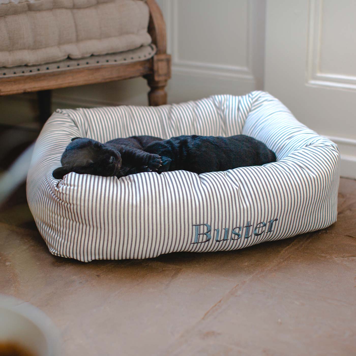 Luxury, Handmade Box Bed For Dogs, A Stunning Regency Stripe Dog Bed Perfect For Your Pets Nap Time! Available at Lords & Labradors US