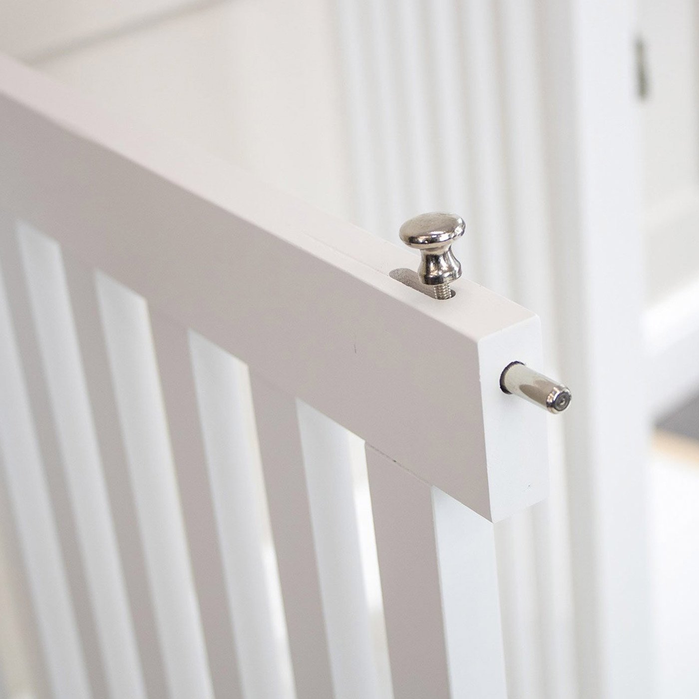 White wooden shop pet gate